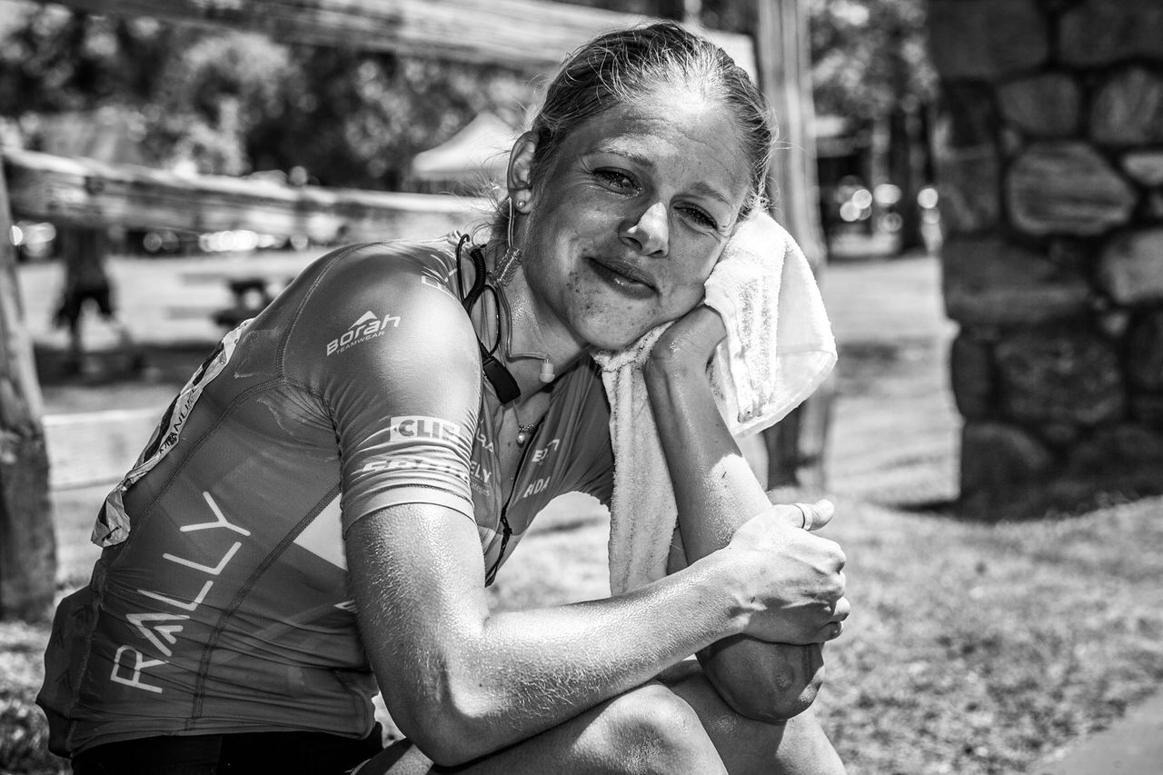 Kirsti Lay (Rally) cooling off after todays hot stage