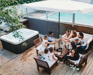 hot tub bar ideas on deck with pool