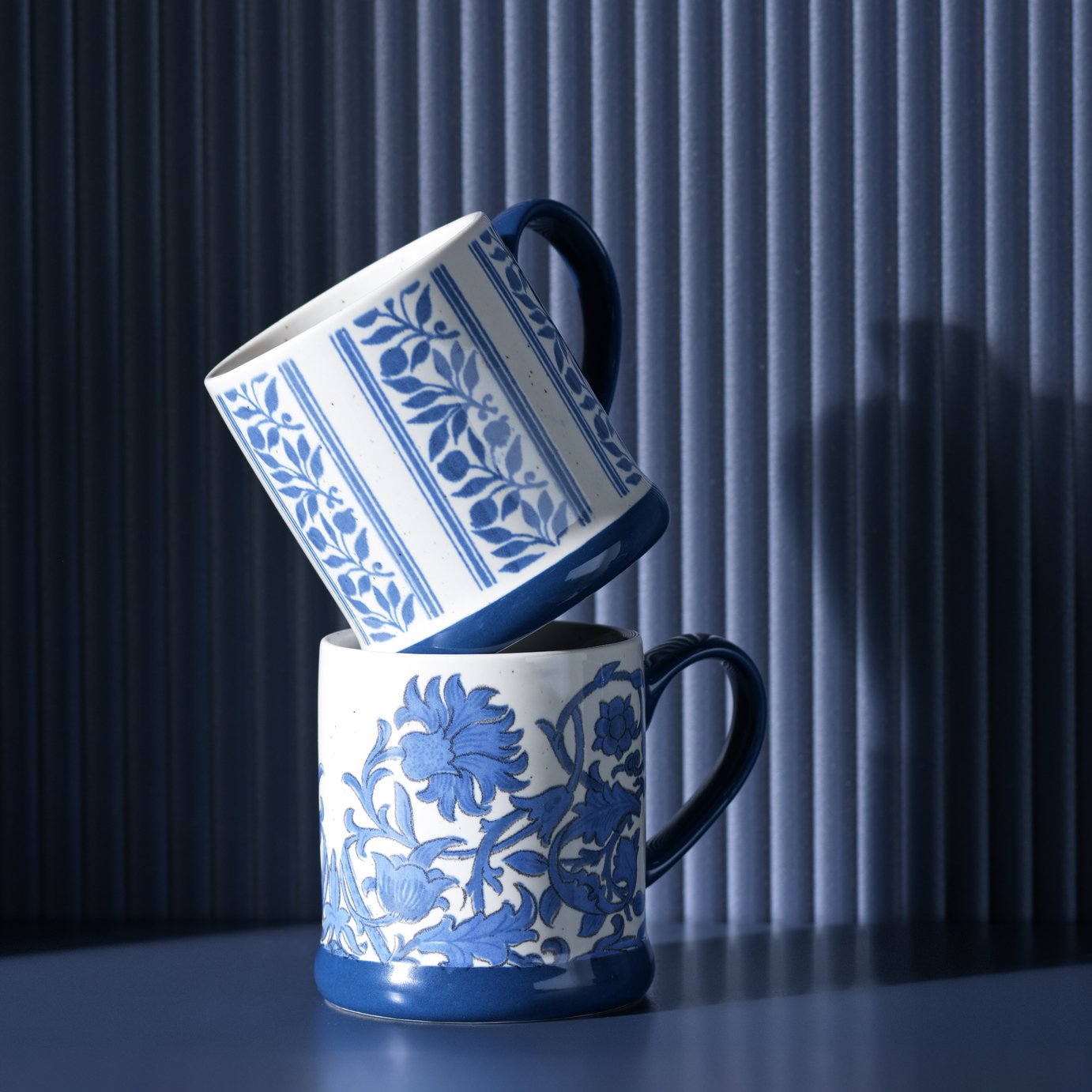 Habitat X Morris &amp;amp; Co. Inky Set of 2 Tankard Stoneware Mugs - Blue