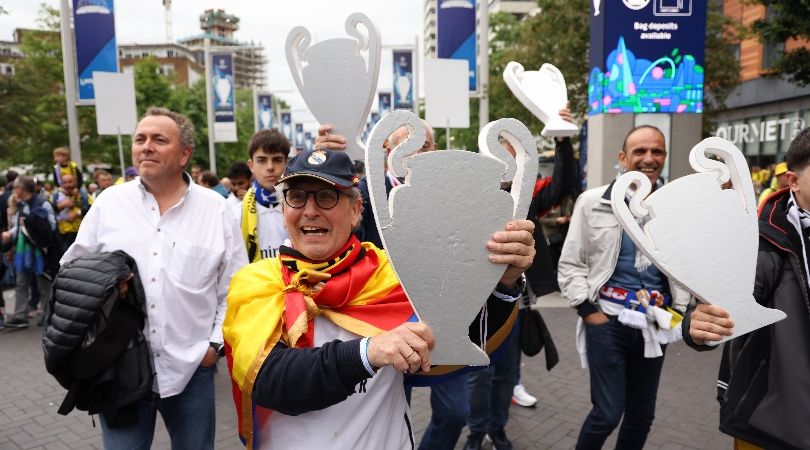 Real Madrid fans outside Wembley ahead of the Champions League final against Borussia Dortmund in June 2024.