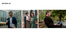 3 seperate images of people outside smiling and working