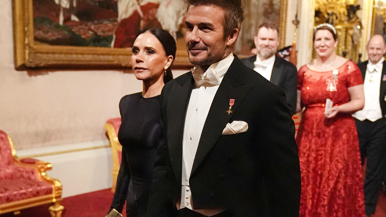 British fashion designer Victoria Beckham and Britain&#039;s former football player David Beckham arrive for a State Banquet at Buckingham Palace in London on December 3, 2024, on the first day of the Emir of Qatar&#039;s two-day State Visit to Britain. The Emir of Qatar and his wife are in the UK for a two-day State Visit, hosted by Britain&#039;s King