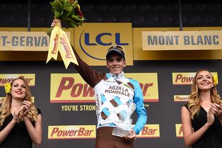Romain Bardet on the podium as the stage 19 winner