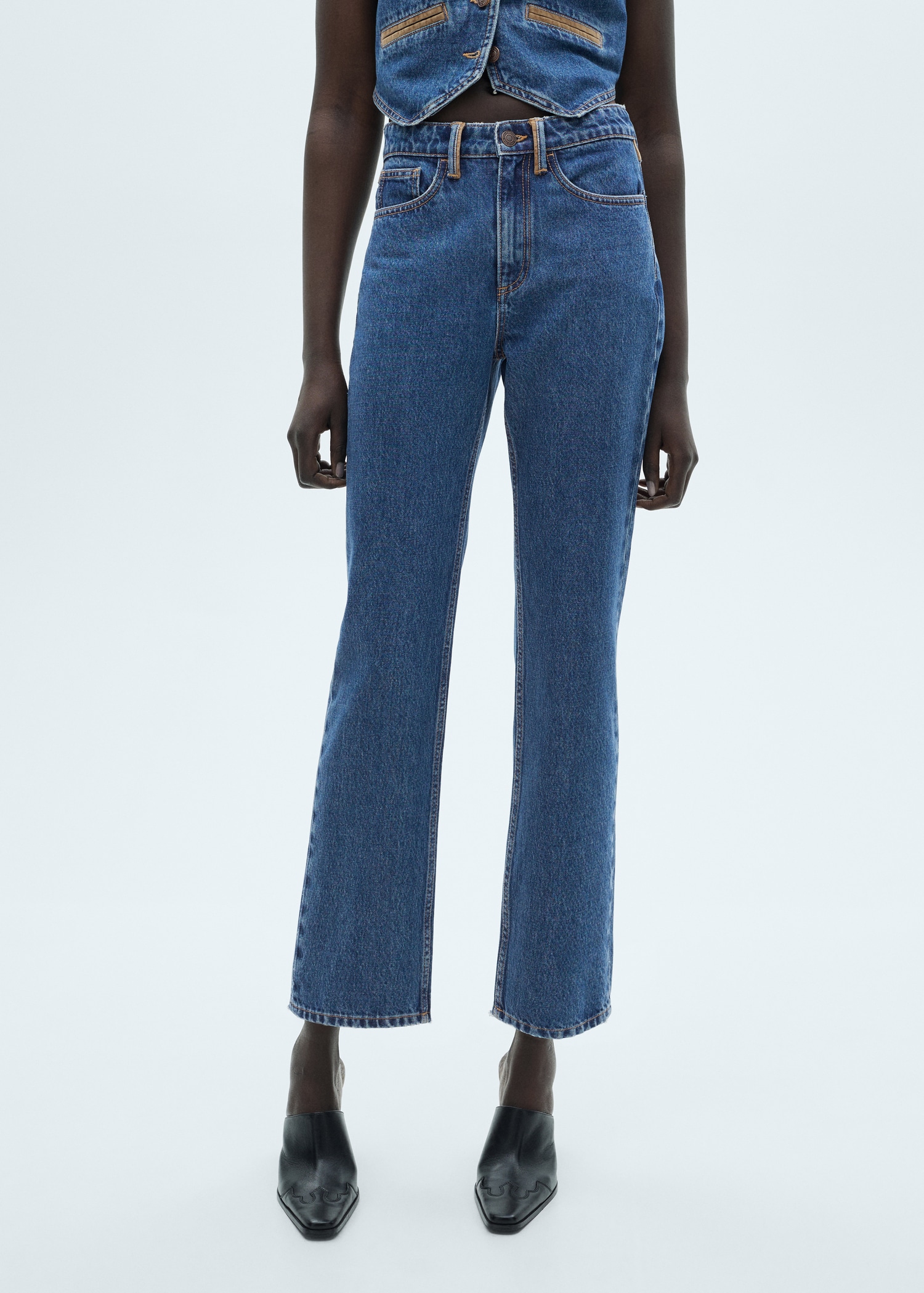 Straight-Fit Jeans With Contrasting Details - Women | Mango Usa