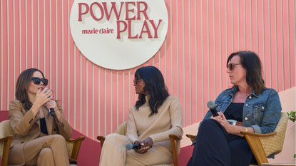 Sophia bush, nia batts, and jane smith speaking on the reverse ambition panel at Marie Claire's 2024 Power Play Summit. 