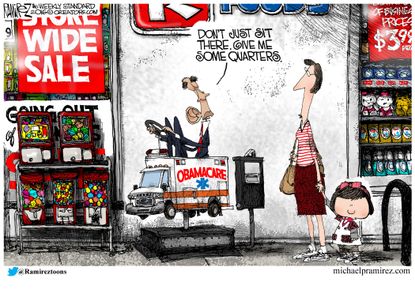 Political cartoon U.S. Obamacare healthcare failing Obama