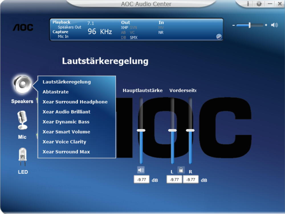 Screenshot vom AOC Audio Center