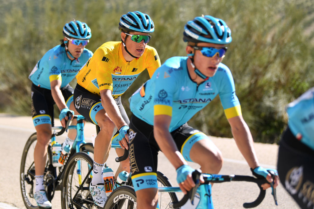 BEDA SPAIN FEBRUARY 21 Jakob Fuglsang of Denmark and Astana Pro Team Yellow Leader Jersey during the 66th Vuelta a Andaluca Ruta del Sol 2020 Stage 3 a 1769km stage from Jan to beda 727m VCANDALUCIA UCIProSeries on February 21 2020 in beda Spain Photo by David RamosGetty Images