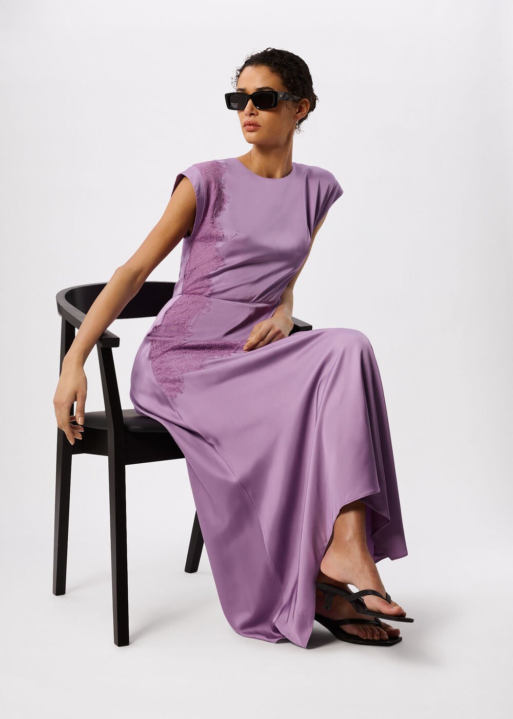 Lilac Lace Insert Asymmetric Dress
