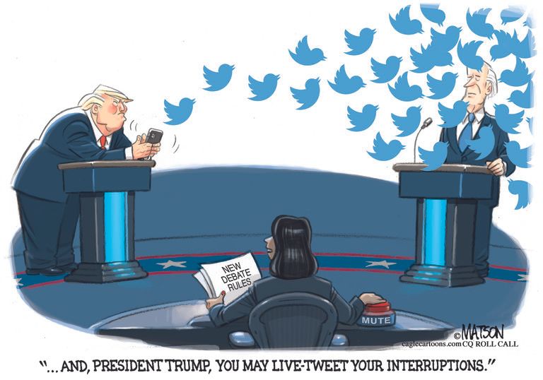 Political Cartoon U.S. Trump Biden debate interruptions