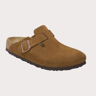 Flat lay image of suede leather Birkenstocks