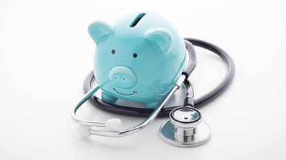 picture of a piggy bank with a stethoscope