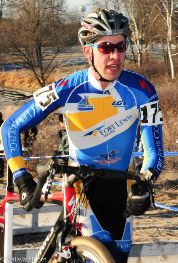 Skyler Trujillo (Fort Lewis) running the uphill barriers.