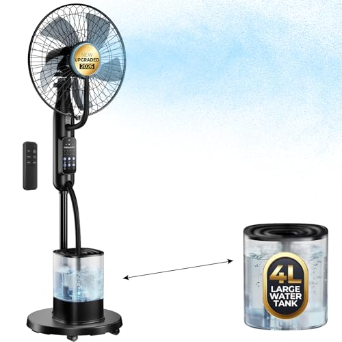 Nebulaflow Mist Fan, 2026 Upgraded 4l Large Water Tank Mister Cooling Fan, 5 Speeds 3 Modes Misting Standing Fan, Pedestal Fan With Remote, Oscillating Floor Fan for Bedroom, Home, Office, Patio