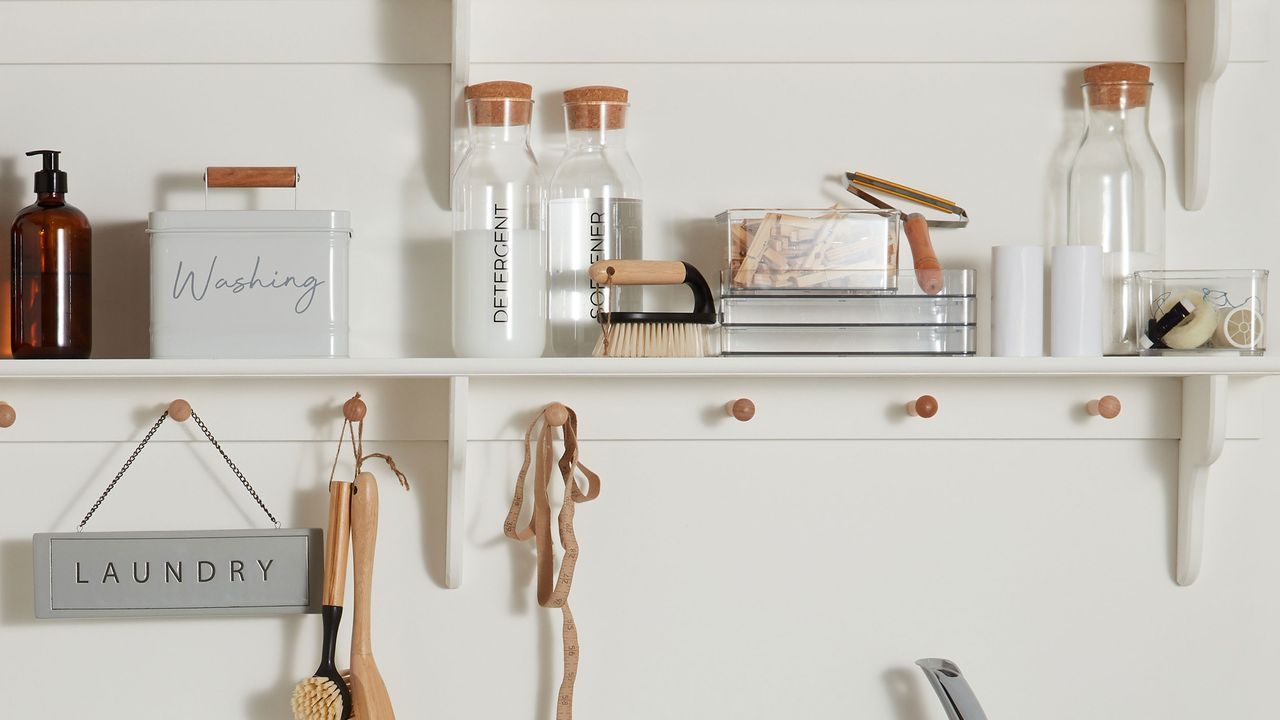 Shelf with laundry detergents