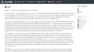 Rclone's webpage discussing its encryption functionality