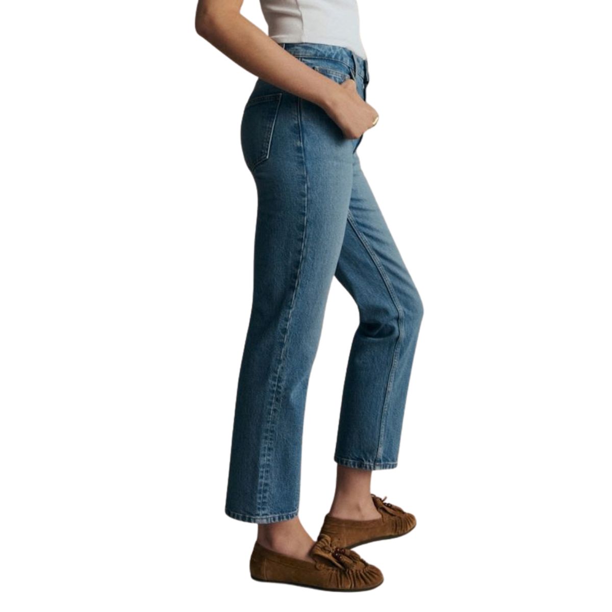 sezane cropped blue jeans