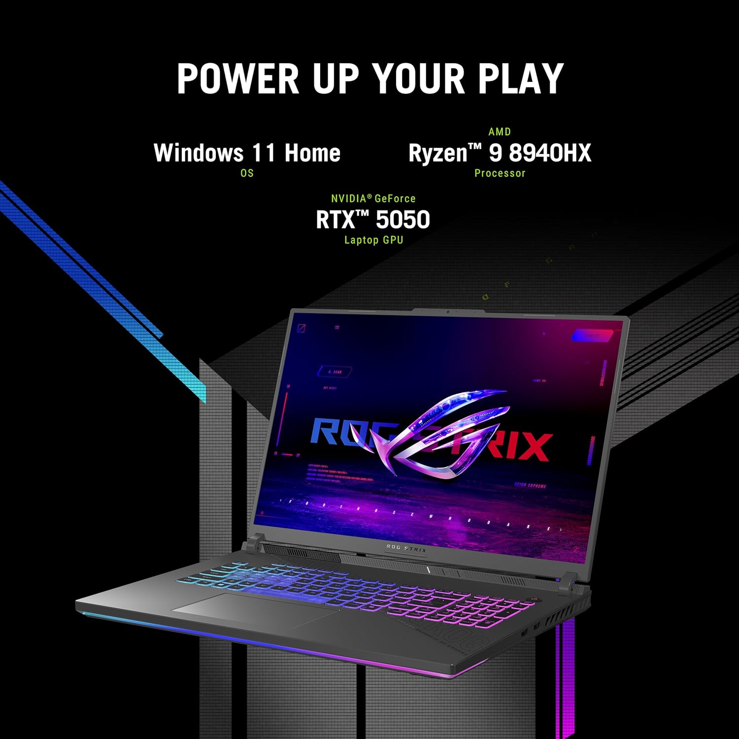 Promotional image highlighting some of the ASUS ROG Strix G18's specs
