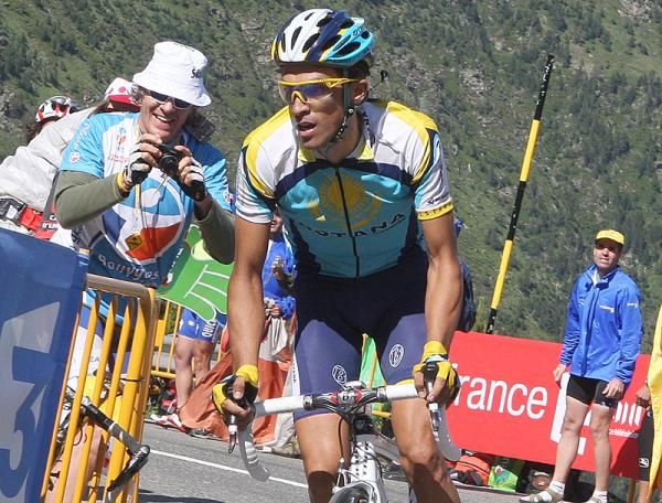 Spaniard Alberto Contador (Astana) rides solo on Arcalis
