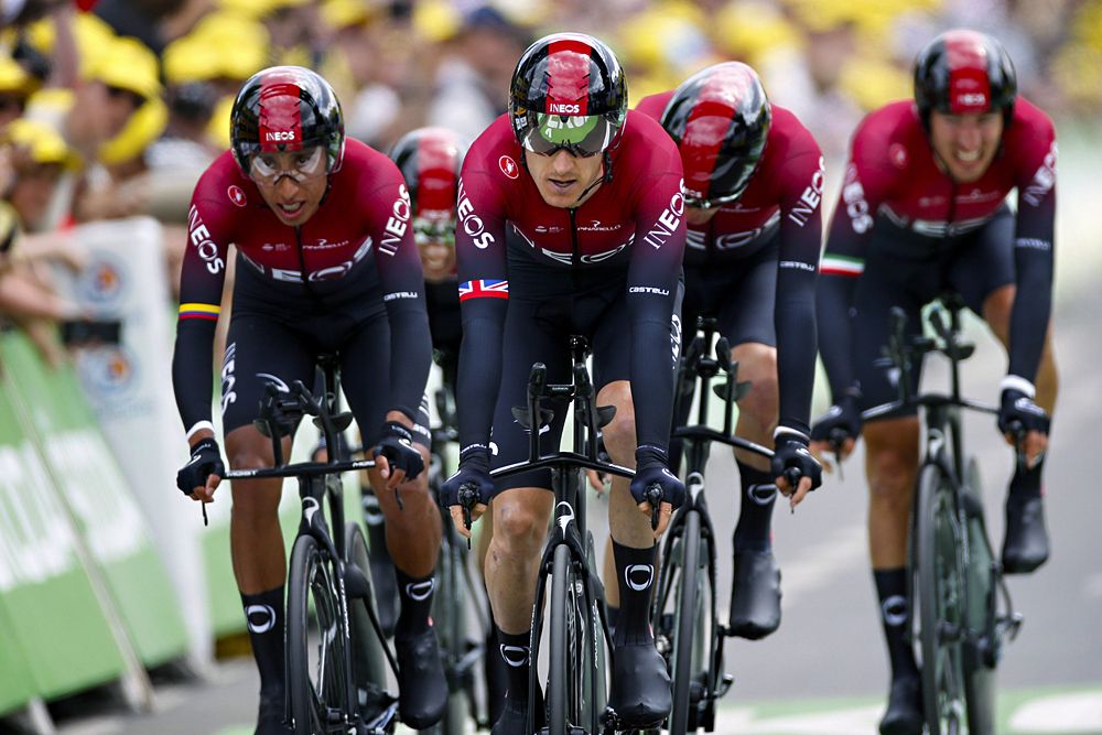 Team Ineos during the team time trial at the Tour de France