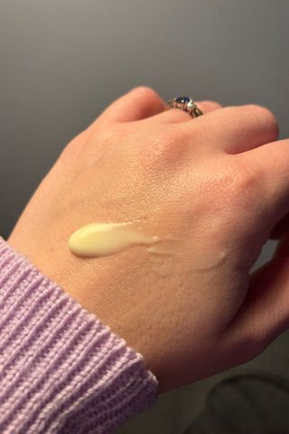 a shot of the clinique dramatically different moisturizing lotion on the back of a hand