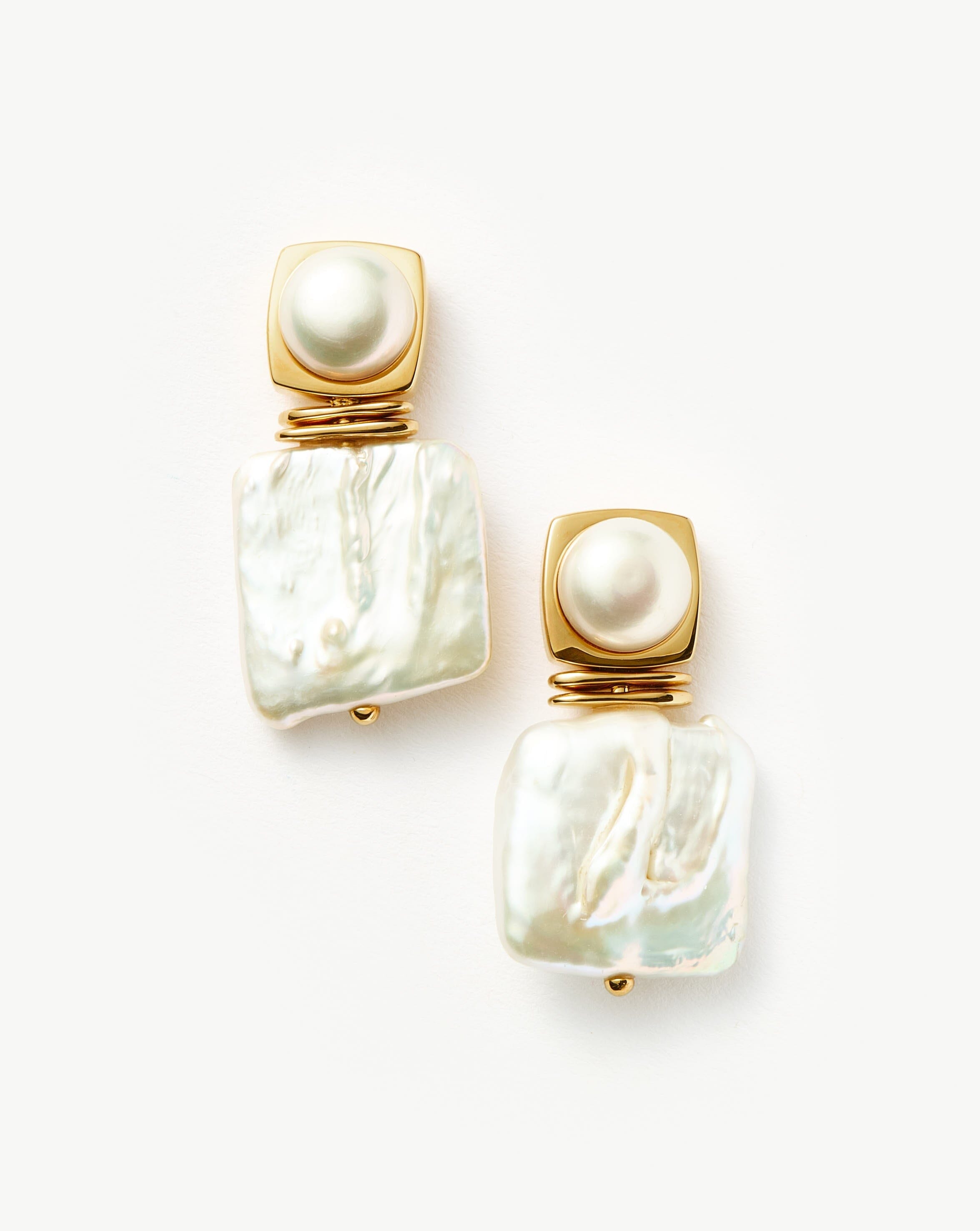 Square Pearl statement earrings | 18ct gold plated/pearl