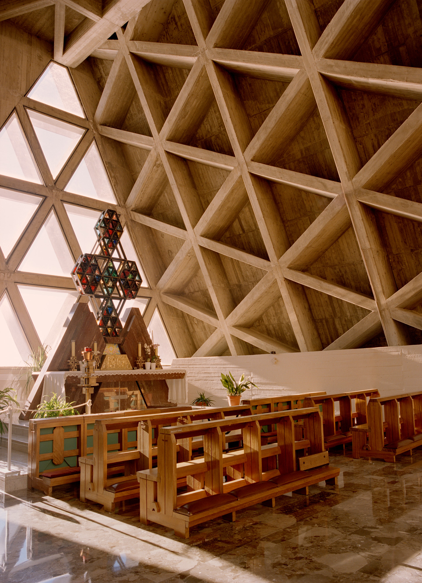 the sanctuary of Monte Grisa in Italy with its honeycomb concrete brutalist facade
