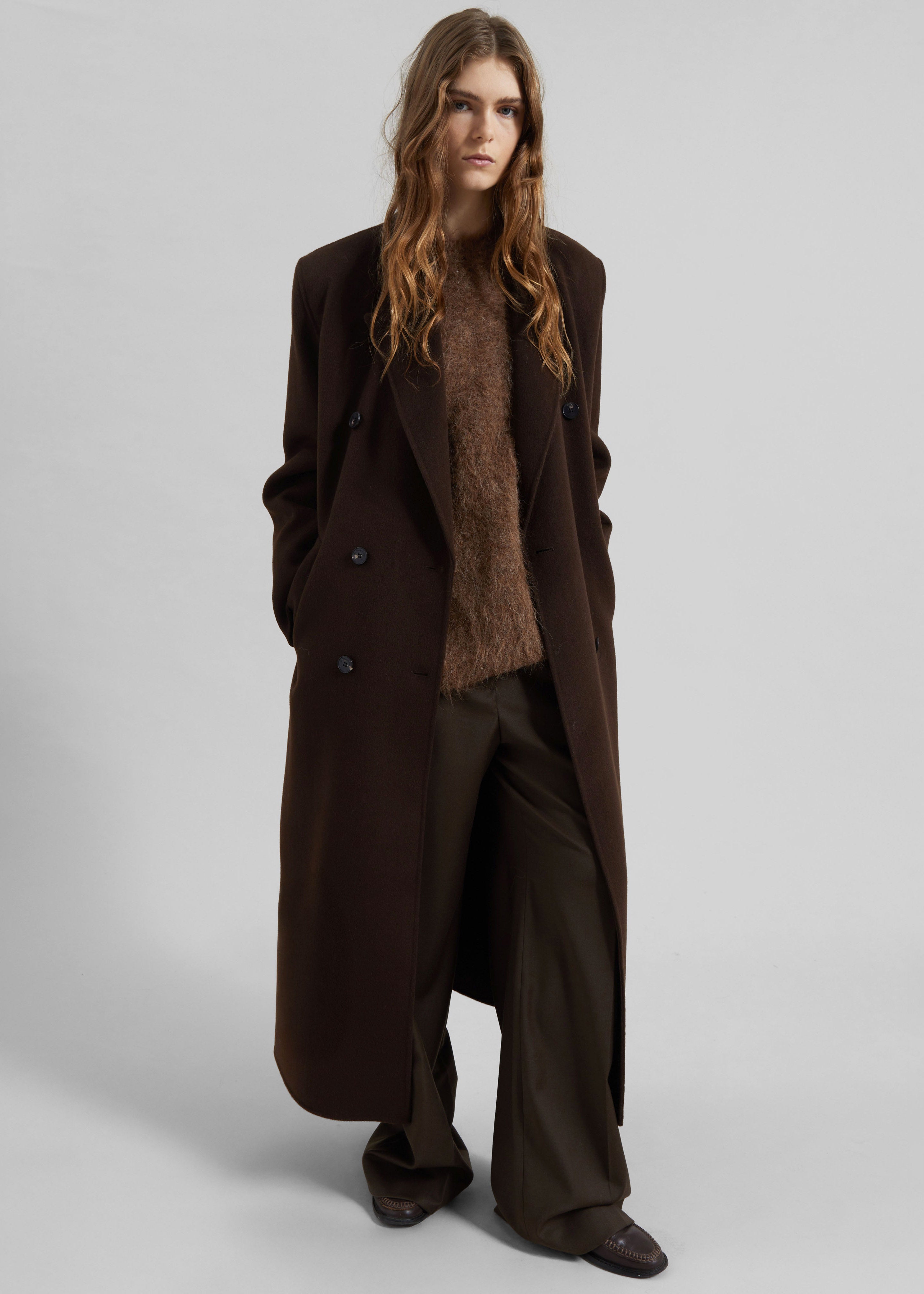 Gaia Double-Breasted Coat - Dark Brown