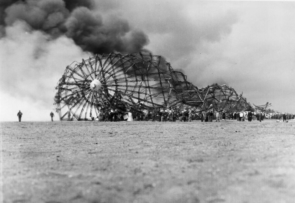 On May 6, 1937, the Hindenburg airship became engulfed in flames and crashed to the ground as it attempted to land at the Naval Air Station in Lakehurst, New Jersey.