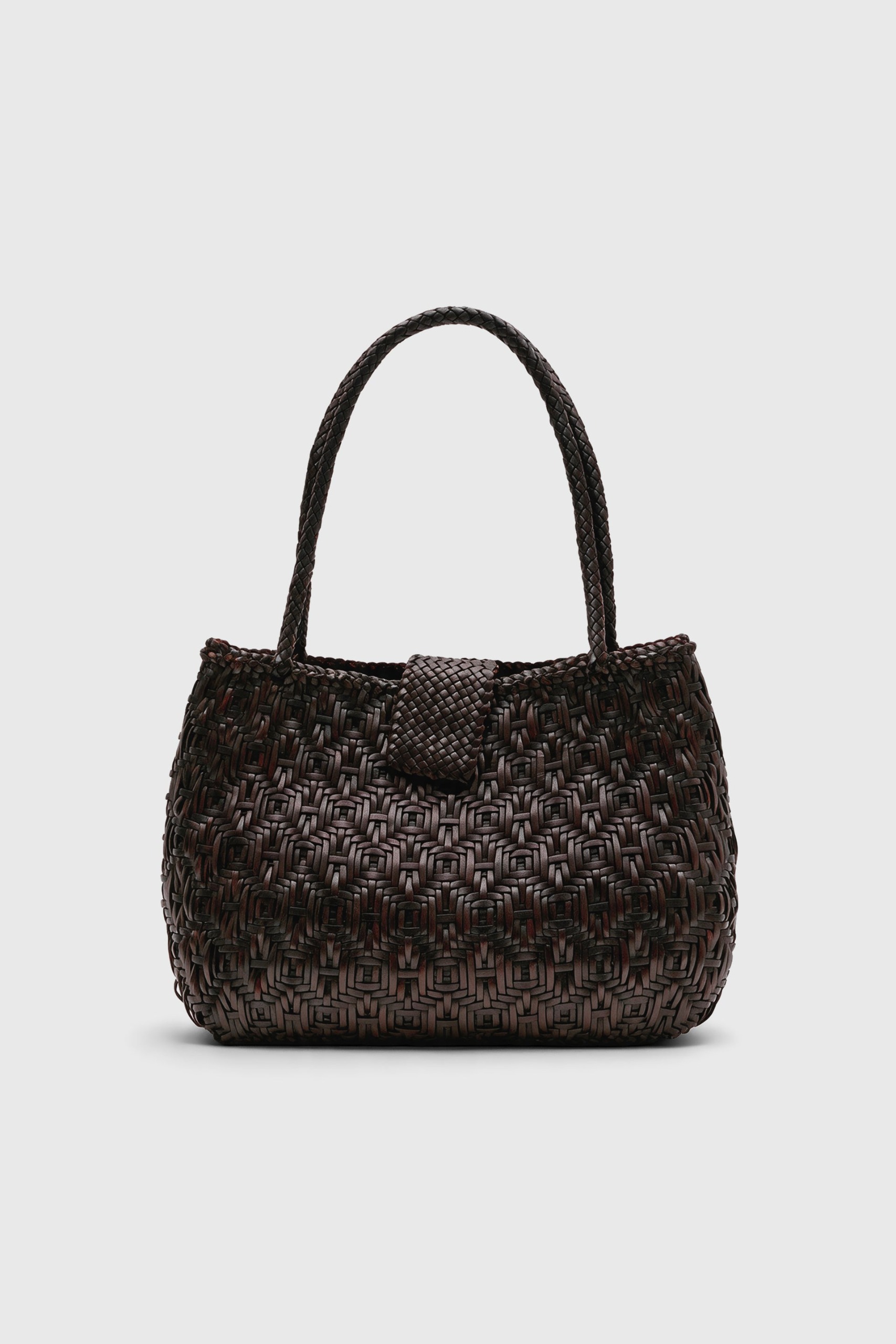 Hollie Woven Leather Bag in Dark Brown