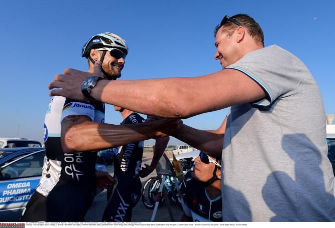 Wilfried Peeters congratulates Tom Boonen