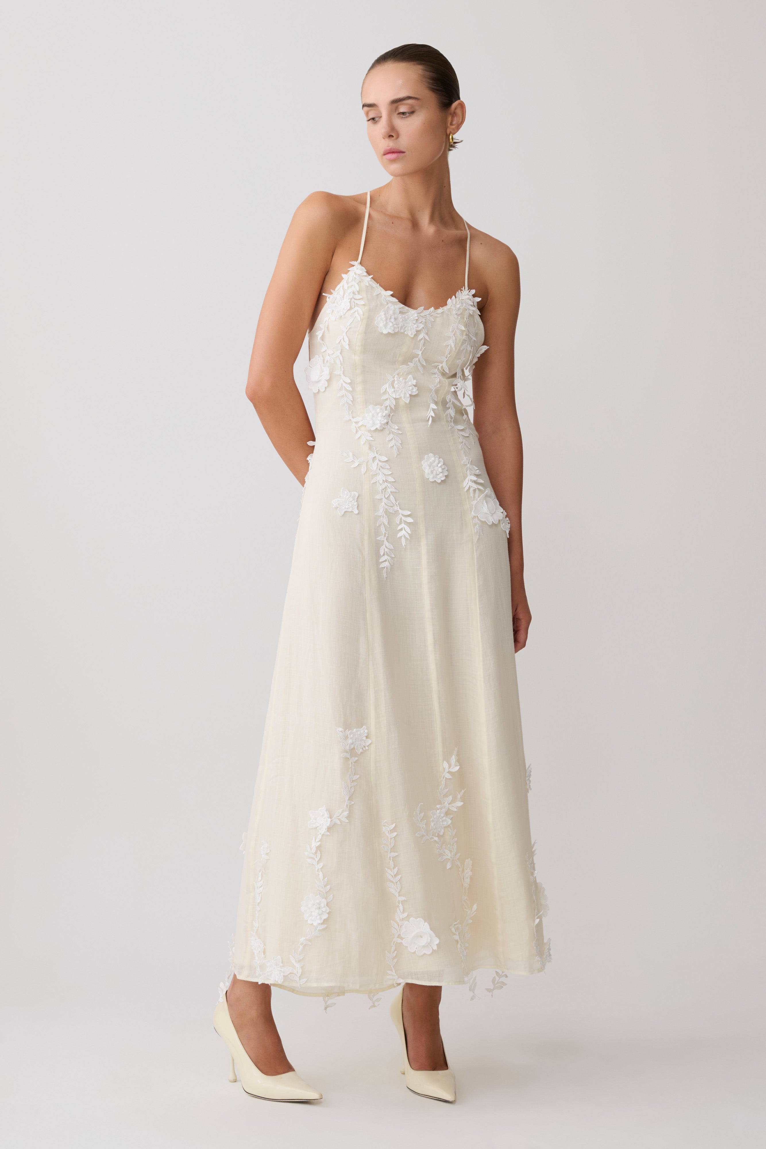 Odette Floral Lace Midi Dress - Buttermilk Xxs