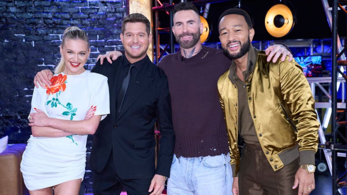 The Voice Season 27 coaches Kelsea Ballerini, Michael Buble, Adam Levine and John Legend.