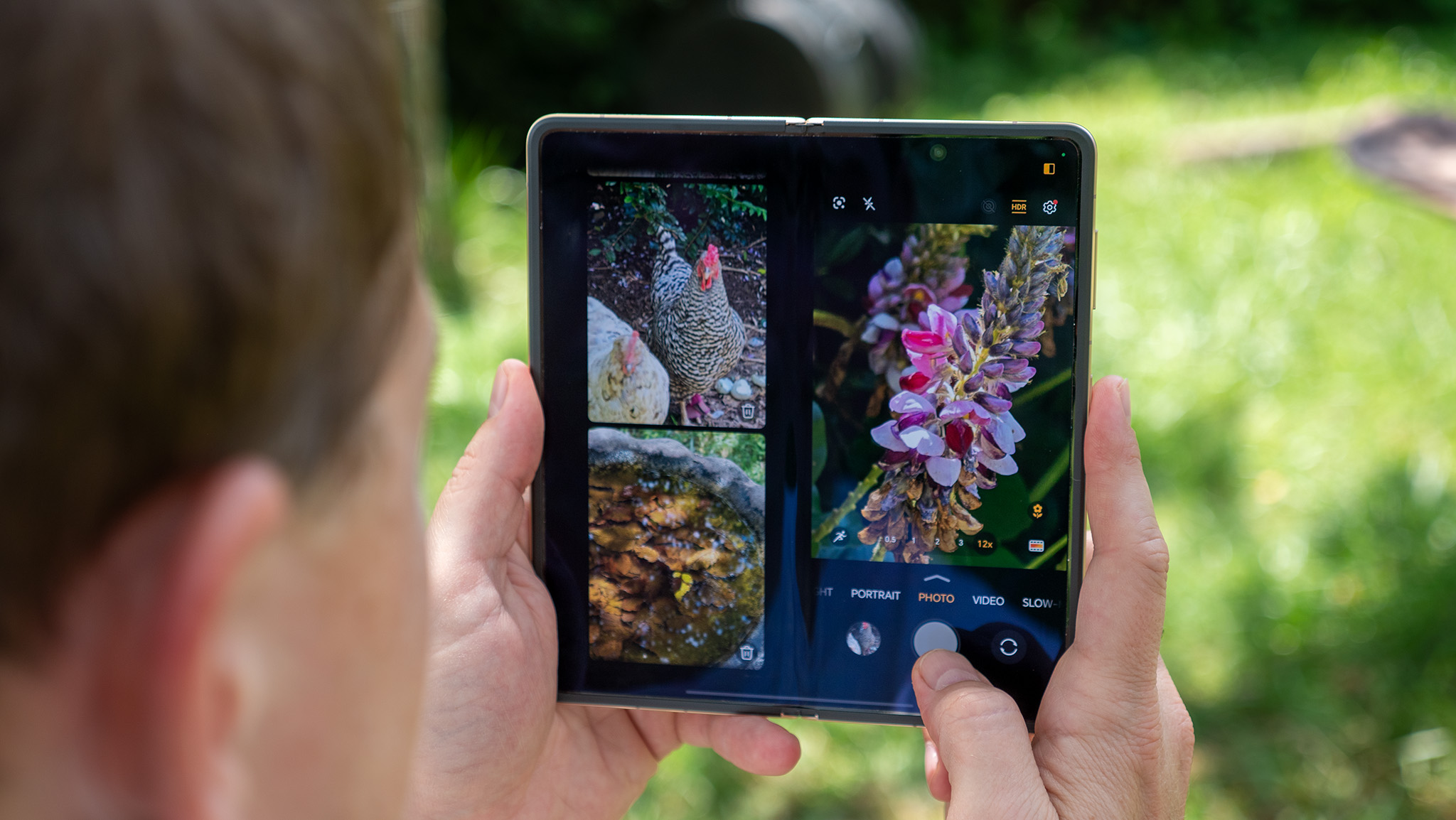 Zooming in on a Kudzu flower with the Honor Magic V5's camera viewfinder