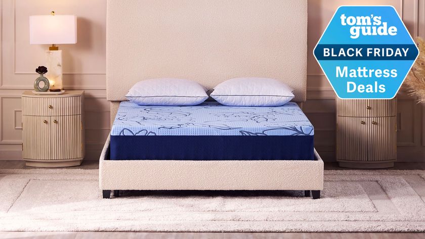 Sleepy&#039;s by Sealy Skye Hybrid Mattress in a bedroom with a Tom&#039;s Guide Black Friday Mattress Deals badge overlaid