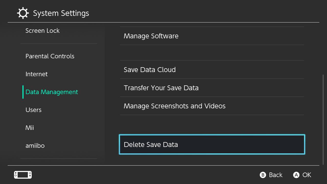 How to clear Nintendo Switch games Delete save data