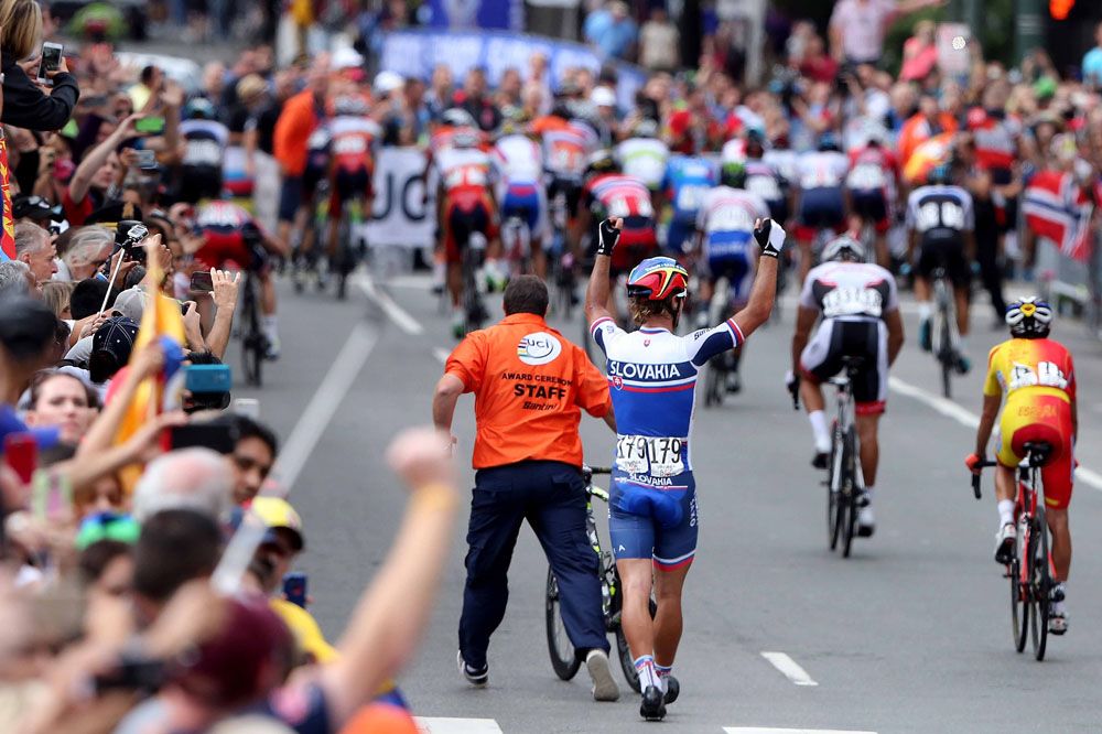 Peter Sagan (Slovakia) celebrates his world title at the finish
