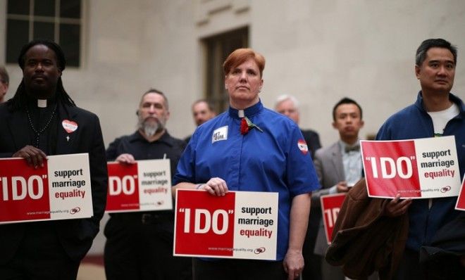 Same-sex marriage advocates at a sit-in protest in San Francisco on Feb. 14.