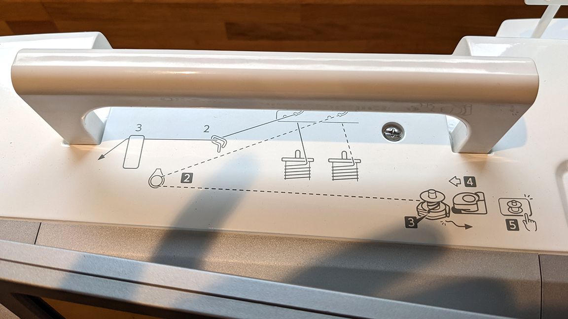 Janome Continental M7 review, a photo of a sewing machine handle