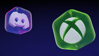 Glossy Discord and Xbox logos hover against a dark blue background. The Discord logo is purple, and the Xbox logo is green, conveying a modern and tech-savvy tone.