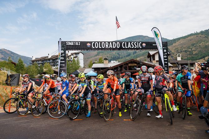 The riders on the start line for stage 1 of the 2018 Colorado Classic Women's Race