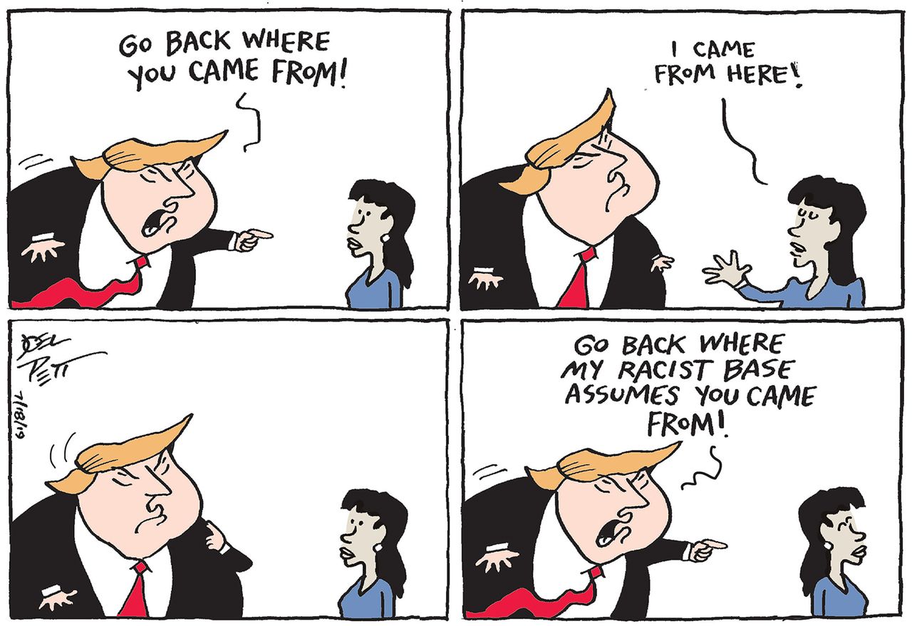 Political Cartoon U.S. Go Back Where You Came From Trump