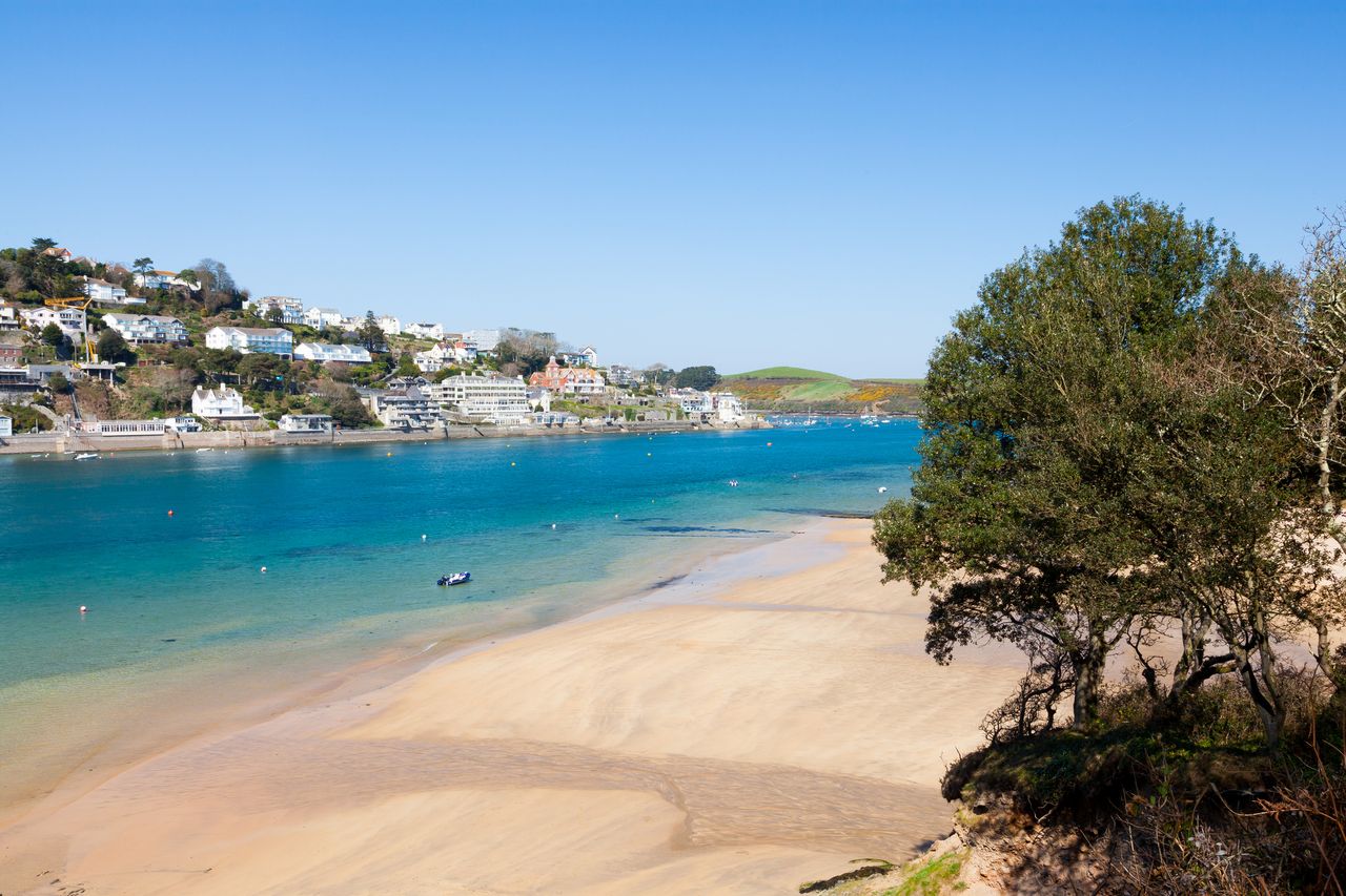 Salcombe, as seen from the beach at Mill Bay, Devon.