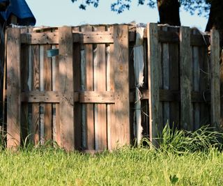 A compost pallet bin in the sun