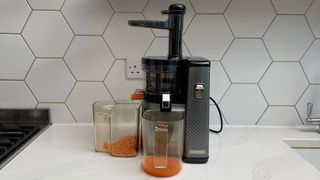 Nama Vitality 5800 on a kitchen countertop having been used to juice carrots