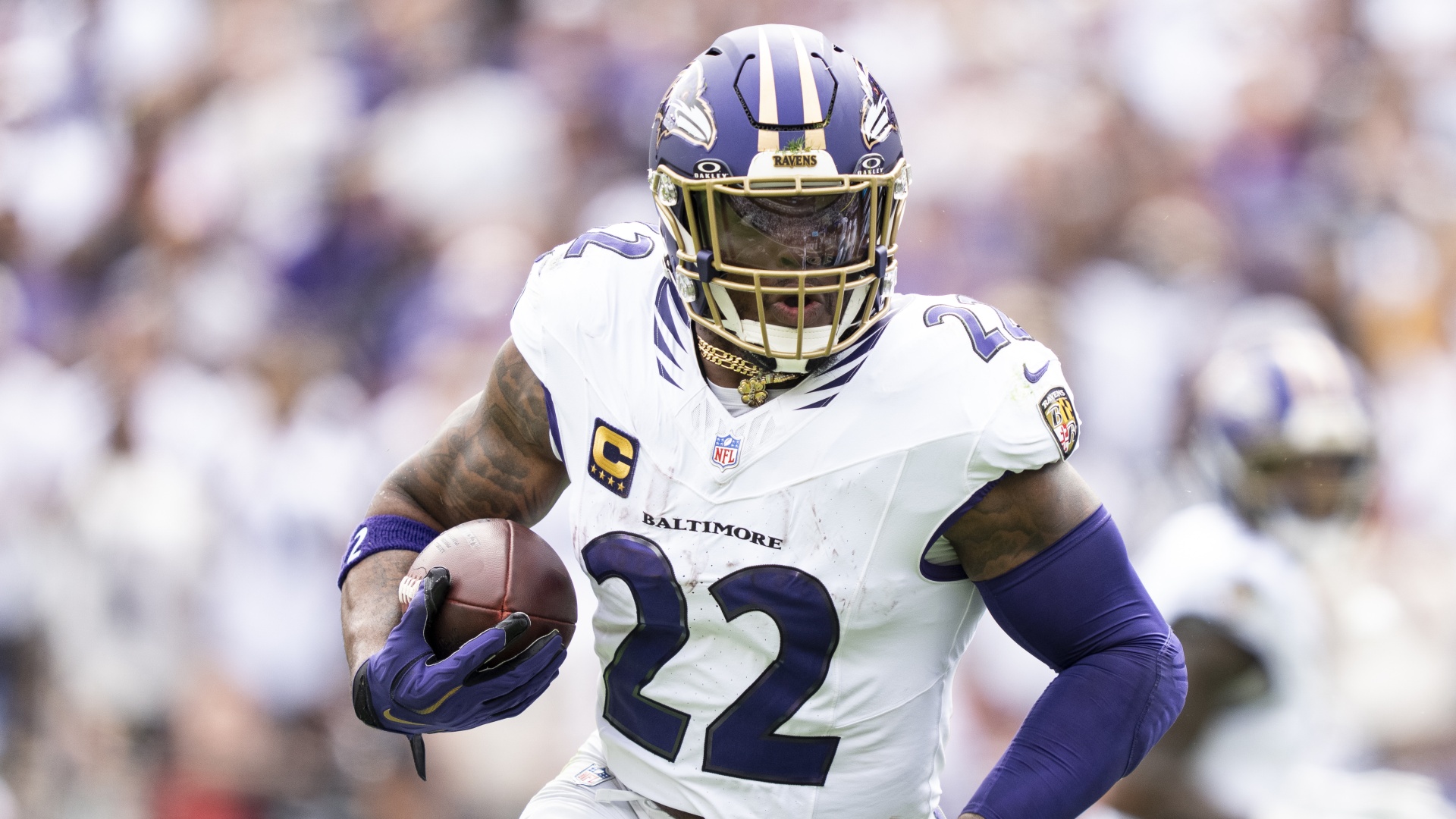 Derrick Henry of the Baltimore Ravens running with the ball