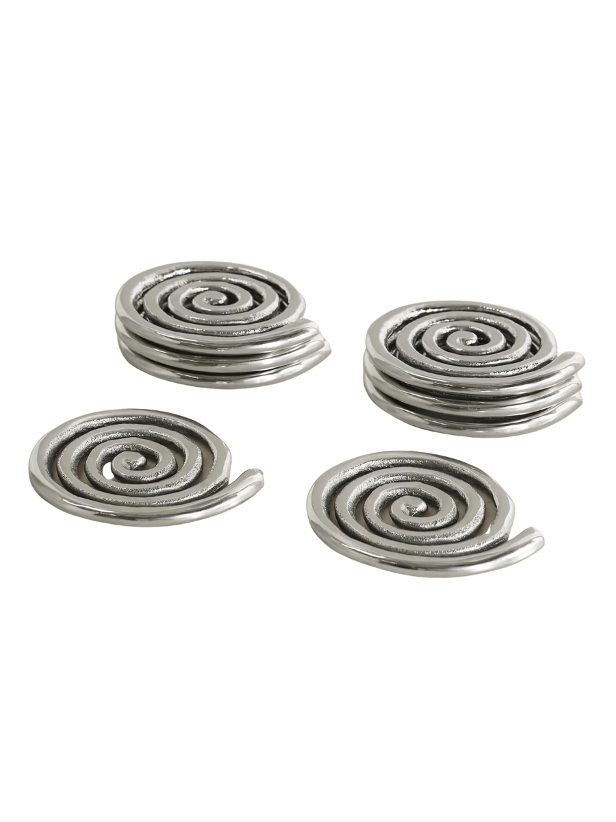 + Etagere Spiral Set of Eight Nickel-Plated Coasters