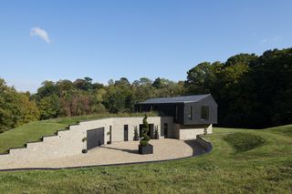 sunken resin bound driveway outside a modern self-build