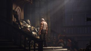 Overwatch 2 Reinhardt looking over his dead friend's armor