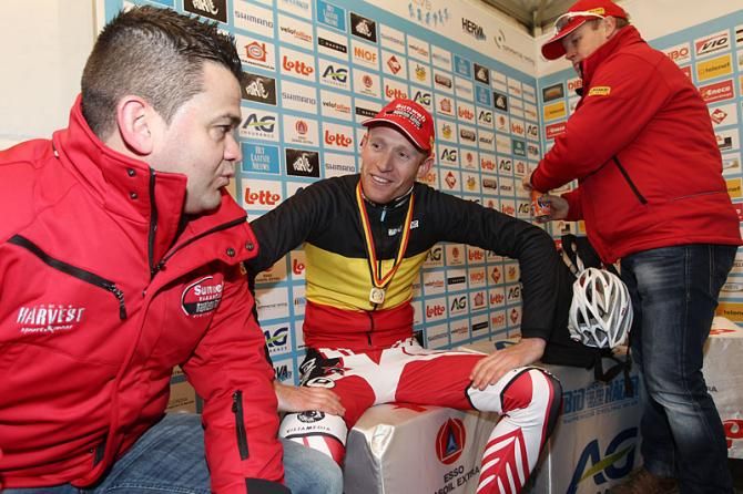 Sunweb-Napoleon Games manager Jurgen Mettepenningen with newly crowned Belgian 'cross champion Klaas Vantornout